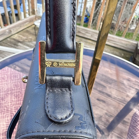 MCM Black Monogram Gold Hardware Box Kelly Top Handle Satchel Bag - Picture 8 of 15